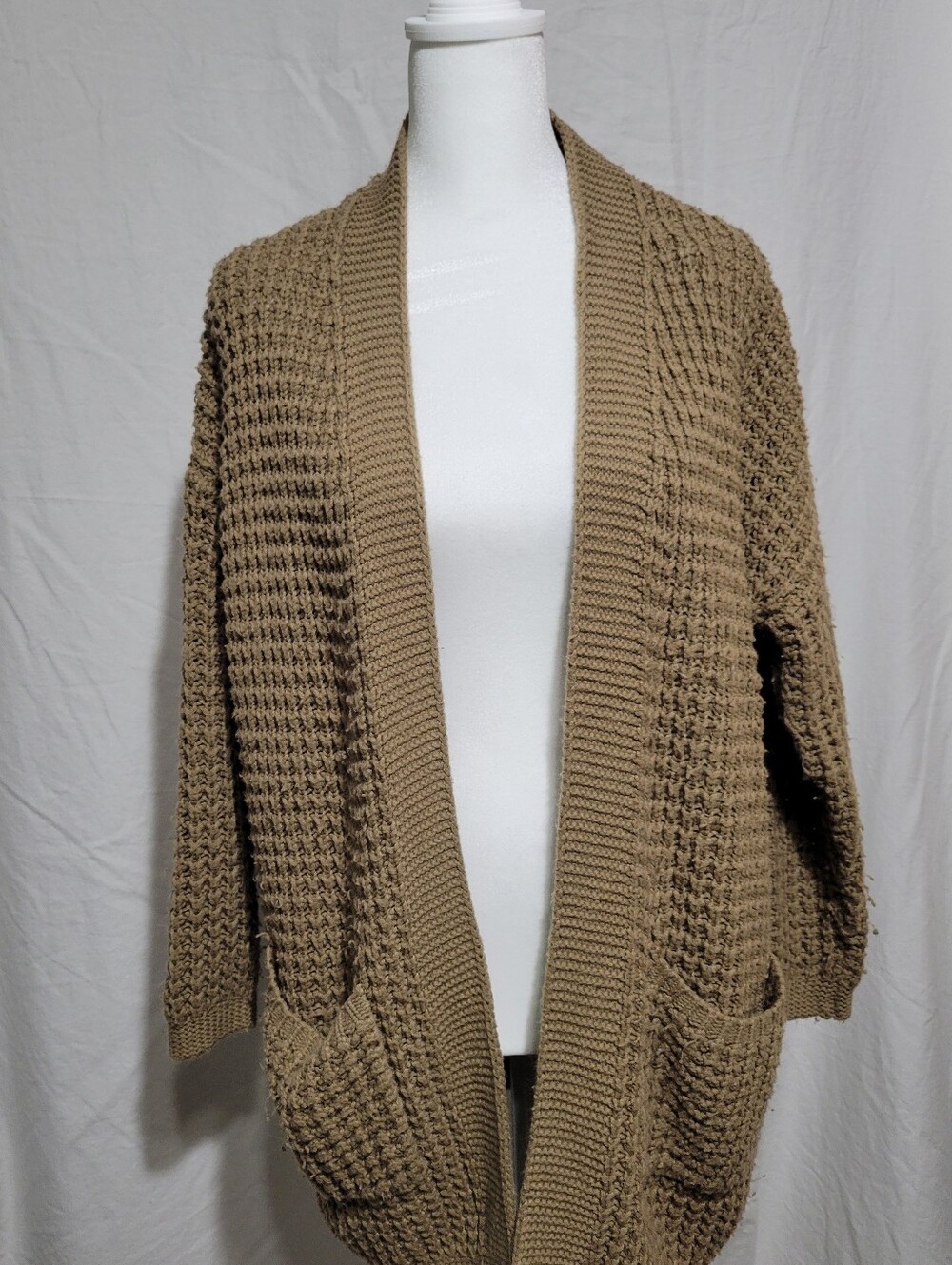Cozy Open-Front Chunky Knit Cardigan Sweater - Tan